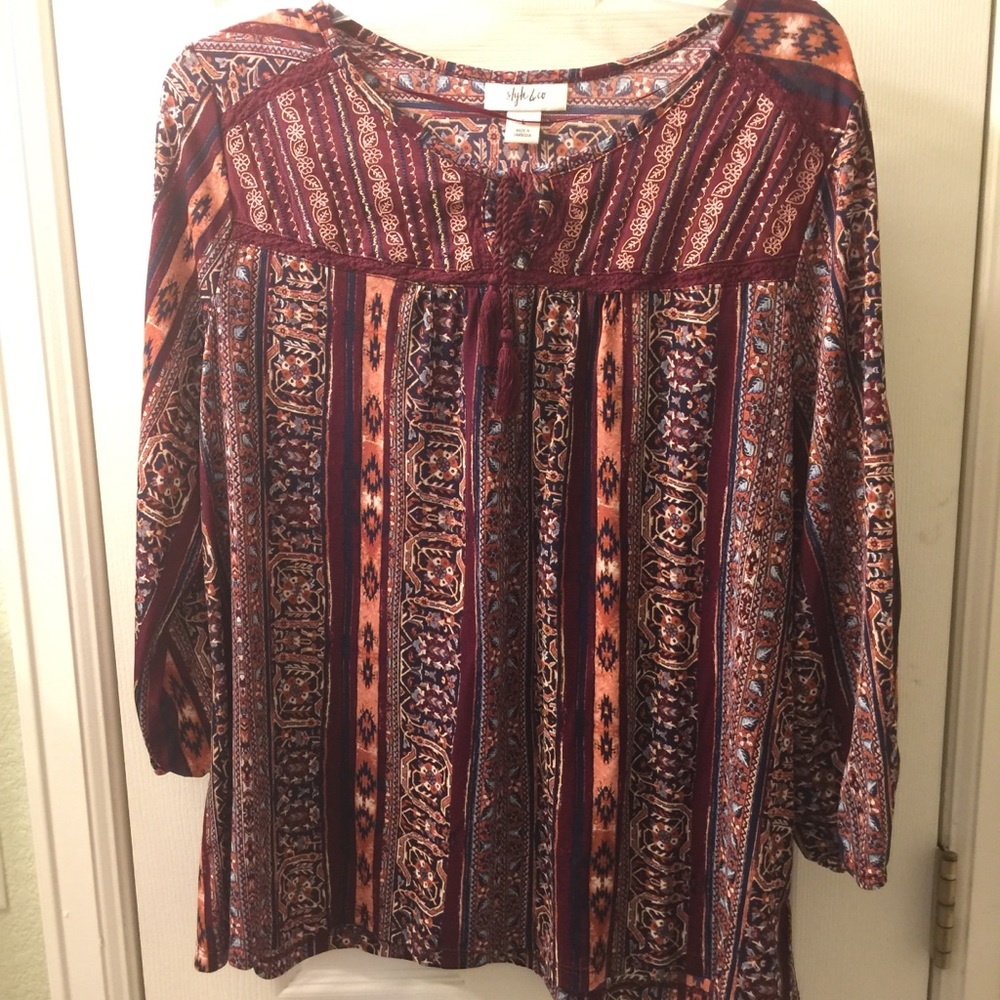 Style & Co boho peasant top L